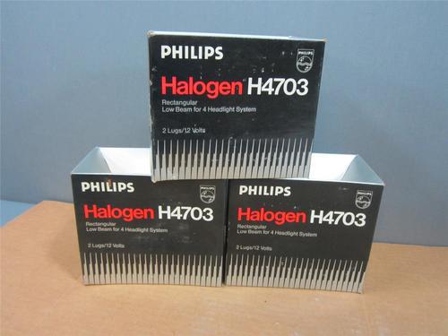  philips halogen #h4703 low beam headlights for 4 headlight system nib 3 boxed