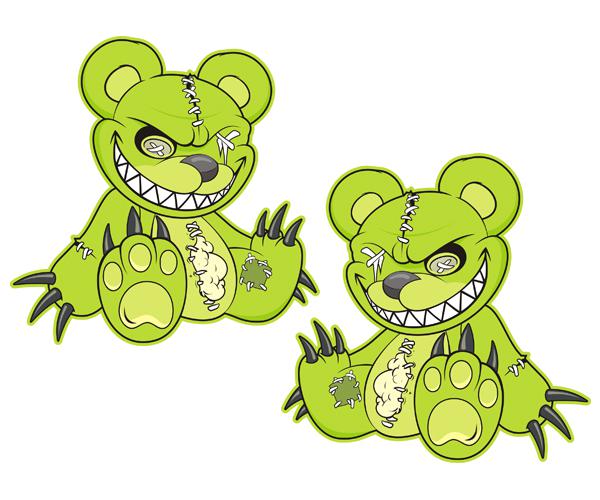 Zombie teddy bear decal set 4"x4" green dead cute zombies vinyl sticker zu1