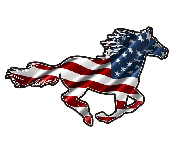 American horse decal 5"x3" usa flag pony mustang car vinyl sticker (rh) zu1