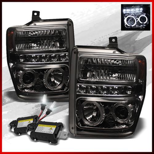 6k slim ballast xenon hid+08-10 ford f250 smoked halo led projector headlights