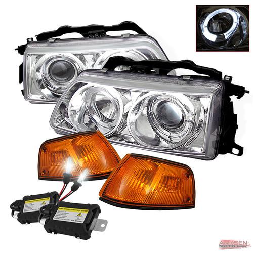 8k slim ballast xenon hid+88-89 honda civic 4 door halo projector headlights set