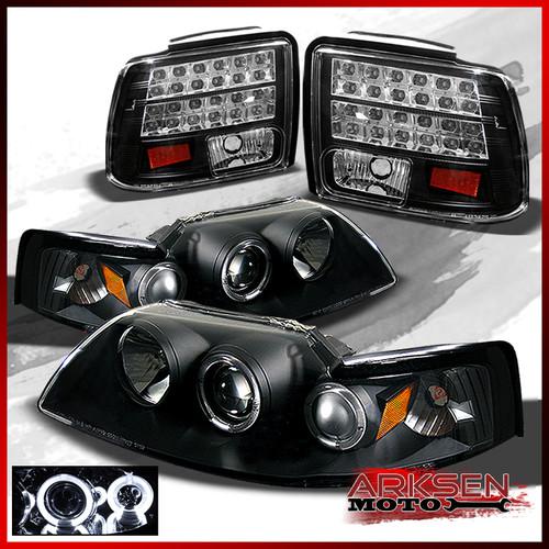 99-04 mustang 2x black ccfl halo led projector headlights+black led tail lights