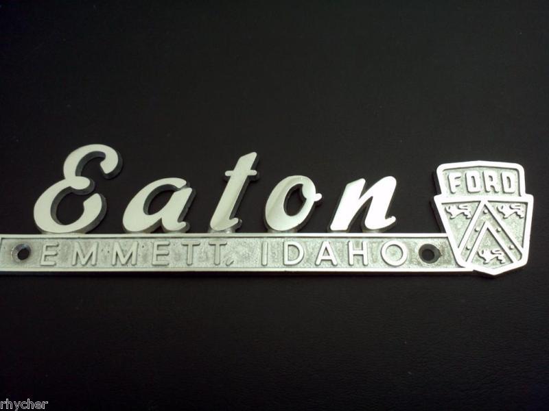  vintage eaton ford emblem  nice  serial # 1481473   6  x 1-1/2"