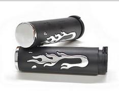  flame custom black motorcycle handlebar hand grips (1")