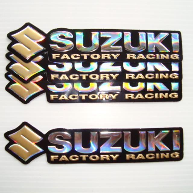 4pc. suzuki factory racing decals reflective sticker foil emboss die cut bike