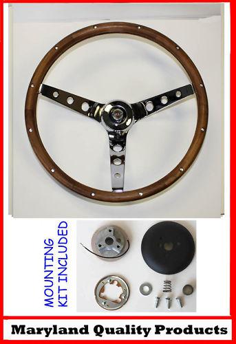 New 1961-66 chrysler grant real wood walnut steering wheel 13.5" 13 1/2" chrome