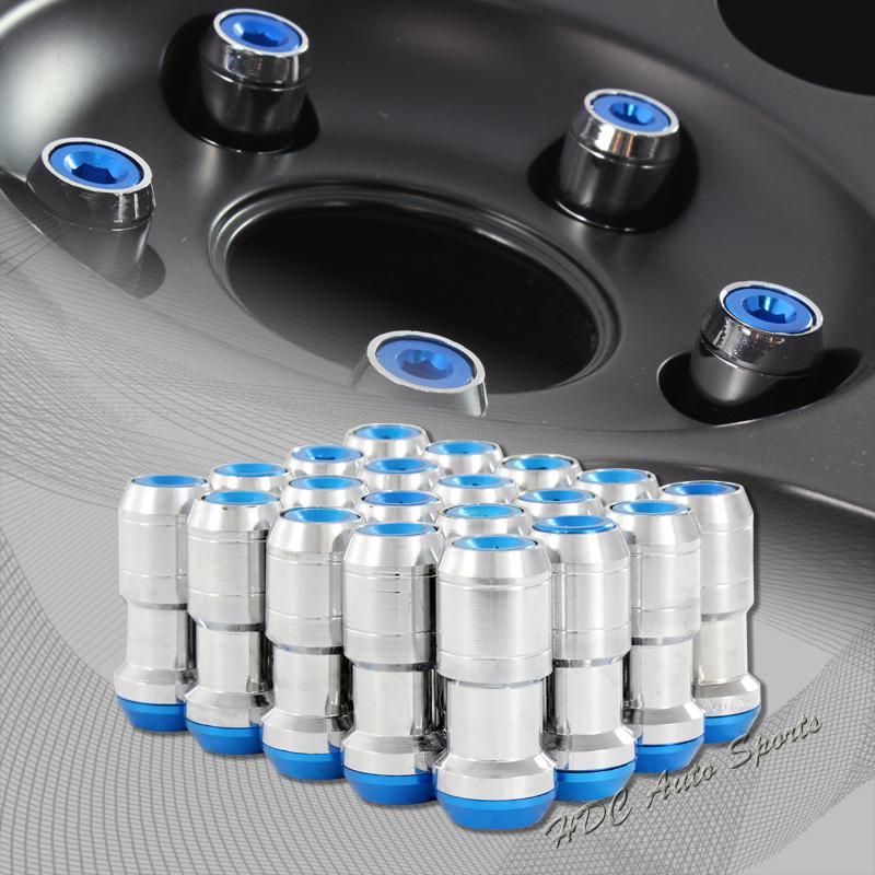 20pcs m12 x 1.25mm thread pitch wheel rim tuner 1.9" long lug nuts blue / chrome