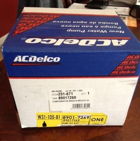 Gm oem ac delco 251-671 89017269 water pump.  new & original