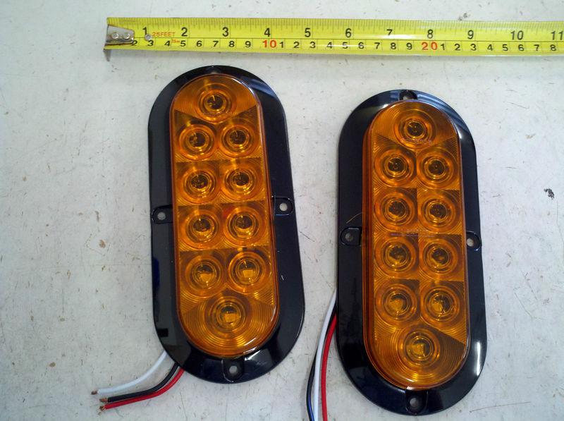 (2) trailer truck amber led surface mount 6" oval stop turn tail light sealed