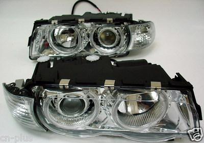 99-01 bmw e38 7 series angel eyes projector head lights chrome pair angeleyes