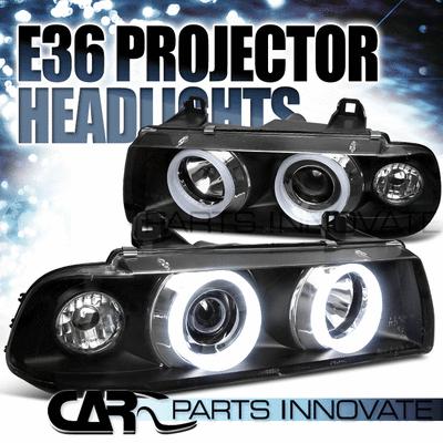 92-98 bmw e36 318 325 328 2/4dr 1pc black iced halo projector headlights