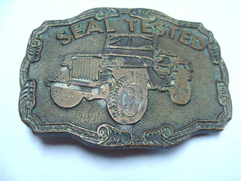 Vintage jeep seal tested brass belt buckle ( 3-1/2" x 2-3/4") 