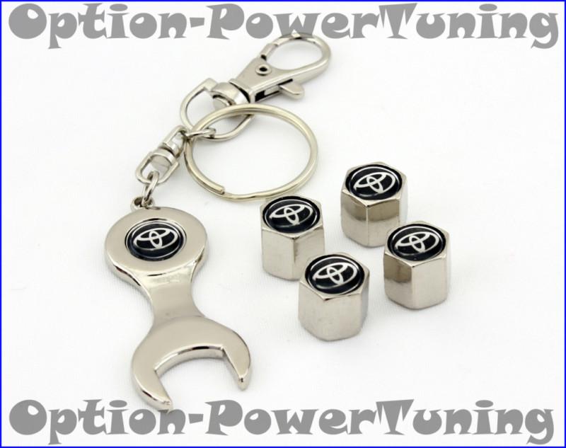 Toyota logo tire wheel valve cap stems & keychain cr-v rav4 jeep camry black new