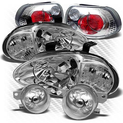 93-95 del sol chrome 1pc headlights (clear refl.) + tail lights + fog lights set