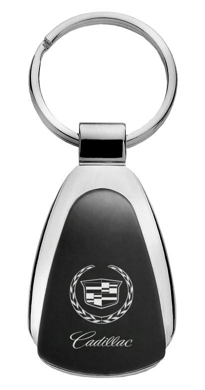 Cadillac black tear drop metal key chain ring tag key fob logo lanyard