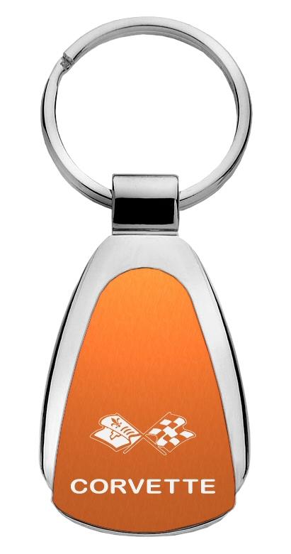 Chevrolet chevy corvette c3 orange tear drop keychain ring tag lanyard