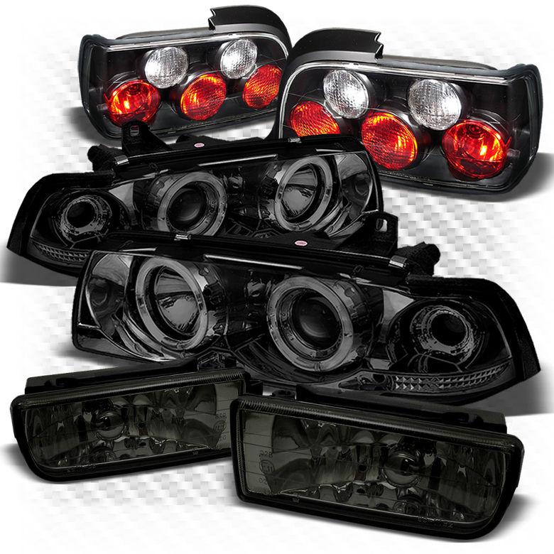 92-98 e36 3-series 4dr smoked pro headlights + black tail lights + fog lights