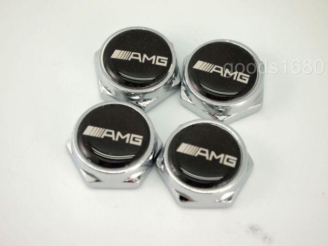 Amg   logo emblem metal license plate frame bolt screw set (4)  usa shipper 