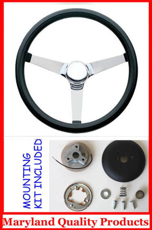 New! 1960-1973 vw volkswagon grant black and chrome steering wheel 14 3/4"