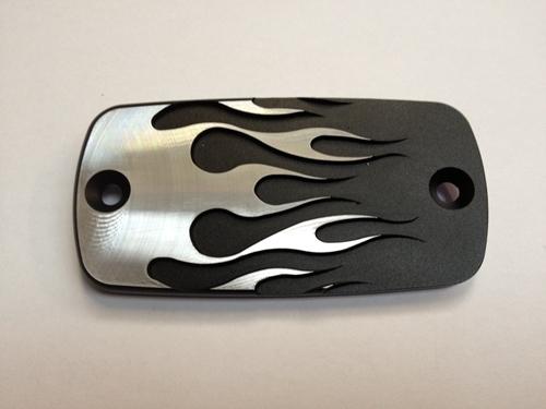 Black & billet alu flames brake master cylinder cover honda cruisers