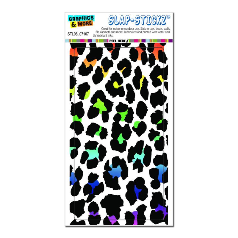 Leopard spots animal print rainbow on white - slap-stickz™ window bumper sticker