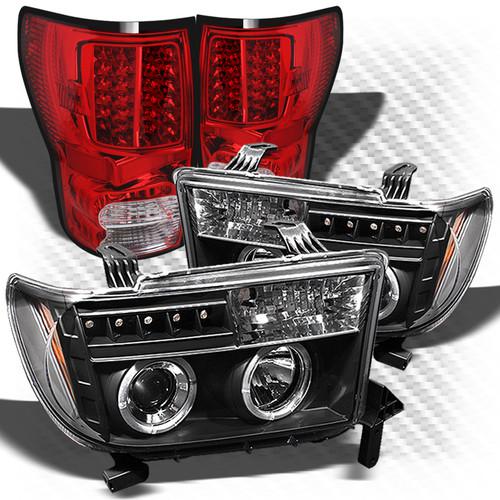 07-13 tundra red clear halo projector headlights + black led perform tail lights