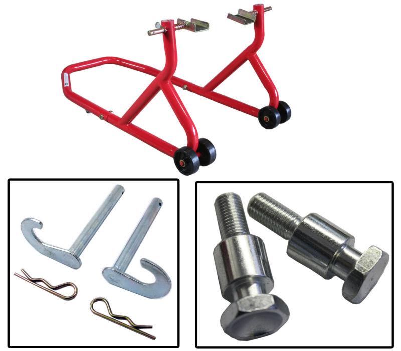 Biketek series 3 red rear kawasaki stand with 10mm aluminum bobbin spools