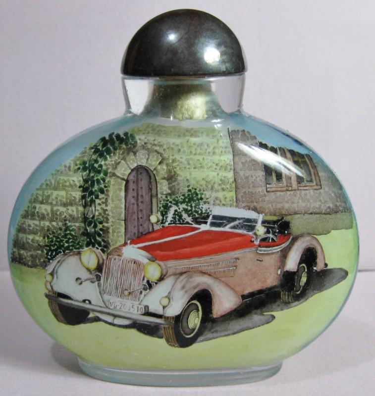 Vintage mercedes car automobile - inside hand painted snuff bottle seal signed