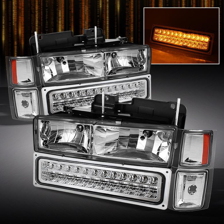 92-98 chevy c10 c/k suburban tahoe silverado headlights +full led bumper+corner