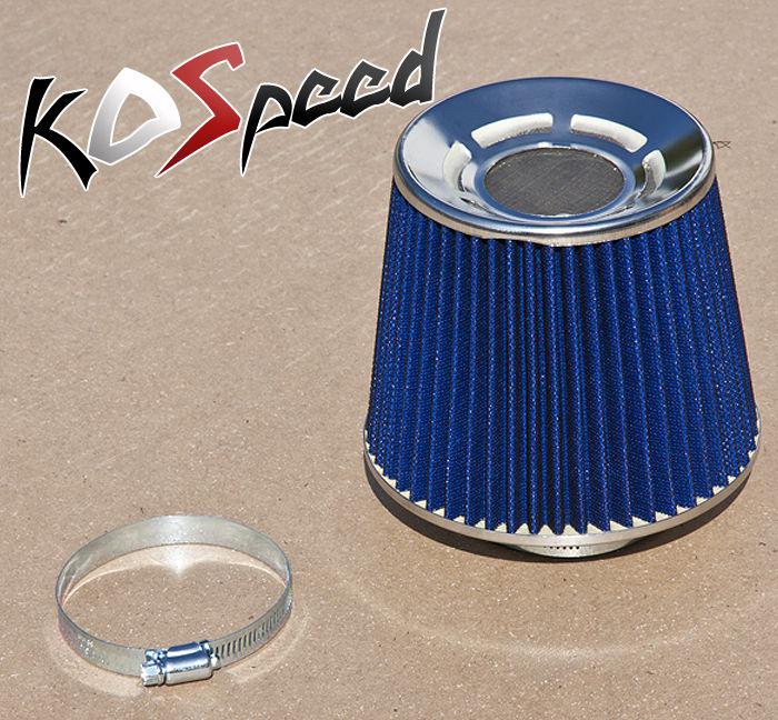 Heat shielded 3"cool air intake/turbo short ram round cone filter universal blue