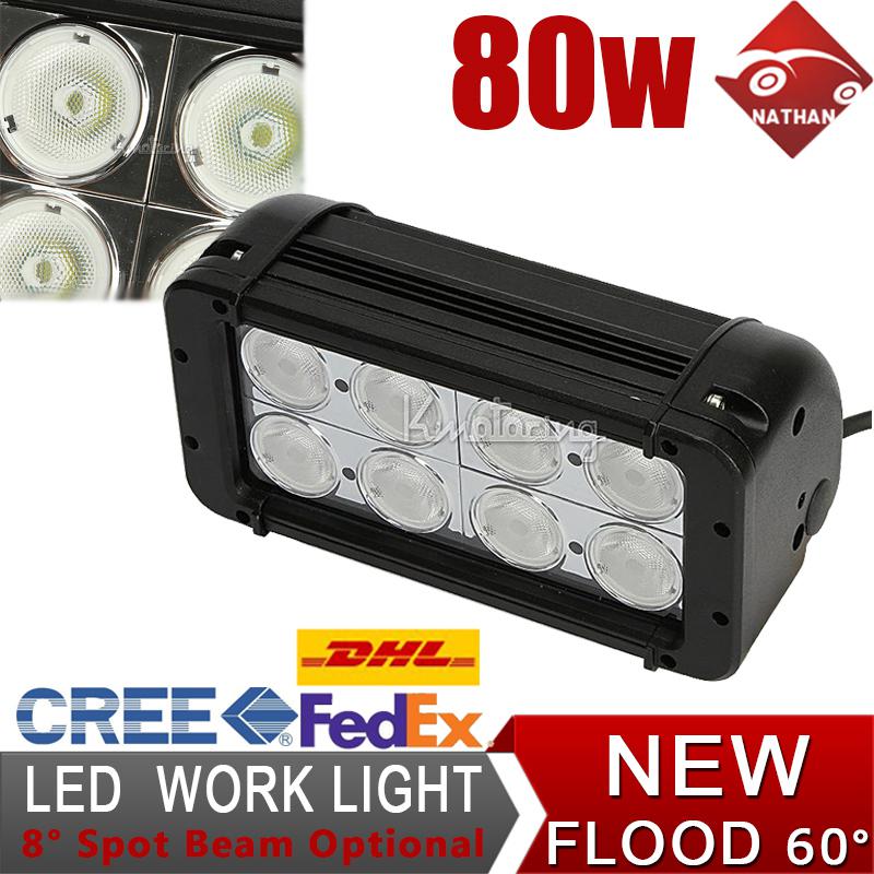 80w cree flood beam led work offroad light bar driving lamp cab suv van camper 