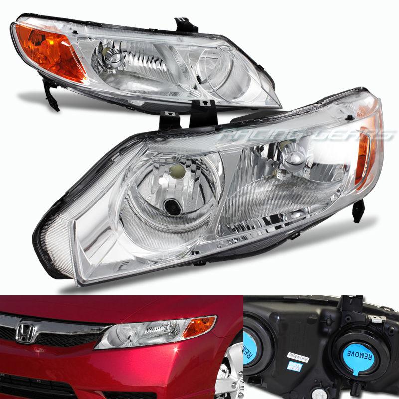 06-09 honda civic jdm chrome housing clear lens amber reflector headlight lamps