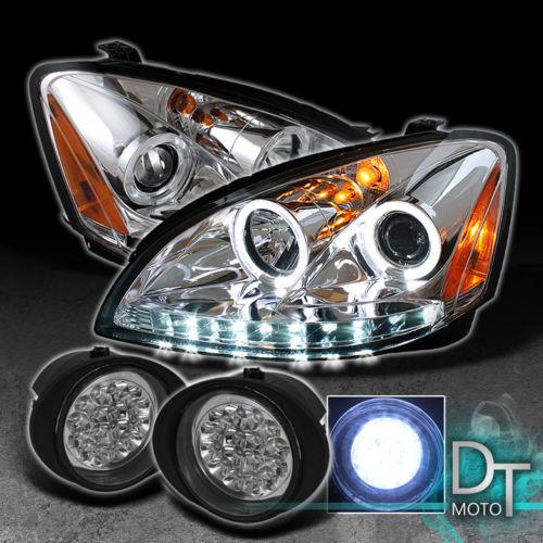 02-04 altima projector drl r8 style led strip headlights + led bumper fog lamps