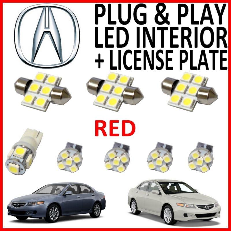 8 piece super red led interior package kit + license plate tag lights at2r