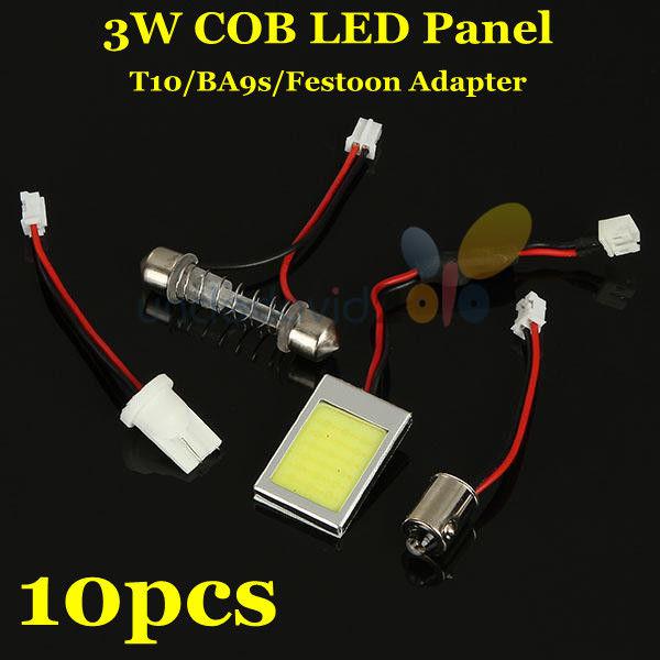 Lot 10x 3w cob chip led car dome panel light roof interior lamp t10 festoon ba9s