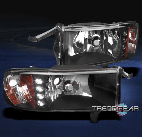 94-01 dodge ram pickup led crystal black head light+corner signal 1500 2500 3500