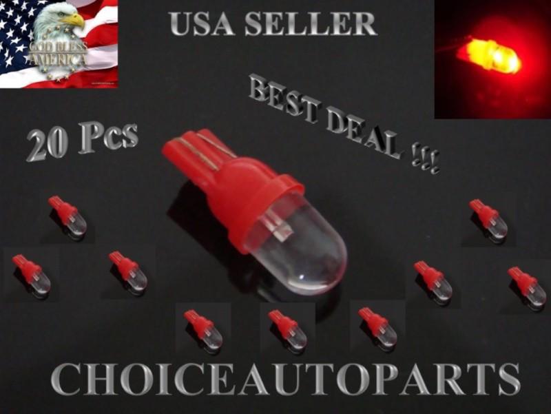 20 pcs t10 1led w5w red wedge car side, dashboard trunk glovebox light bulbs   