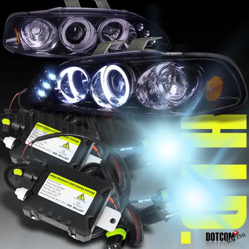 Glossy black 1992-1995 civic led halo projector headlights+h1 6000k hid kit