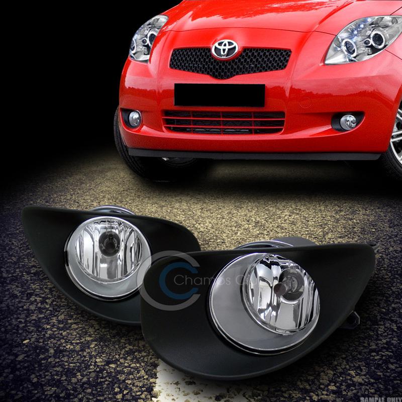 Jdm chrome clear front bumper fog lights lamps+switch 06-09 toyota yaris 3d/3dr