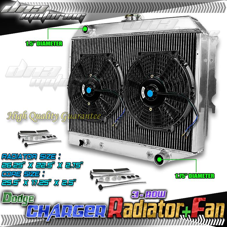 Tri core full aluminum racing radiator+2 x 10" fan 68-73 dodge charger/coronet