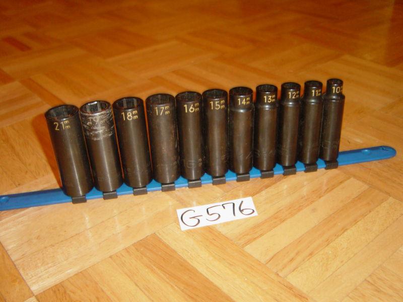 Matco tools 11 piece 1/2 drive metric deep impact socket set 10mm to19mm, 21mm 