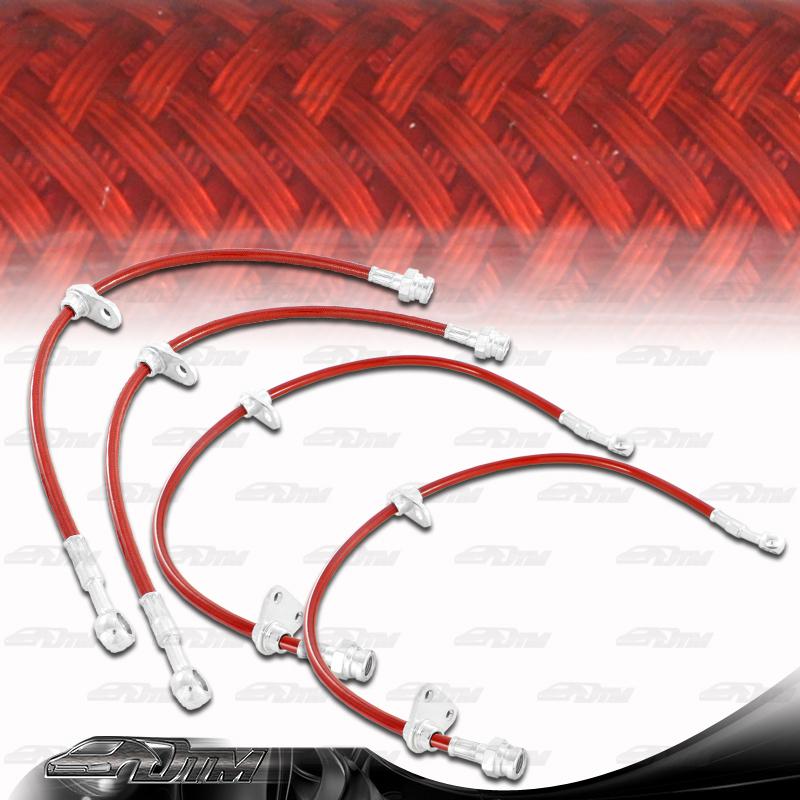 1988-1991 honda crx ed8 & ed9 front & rear stainless steel brake lines - red