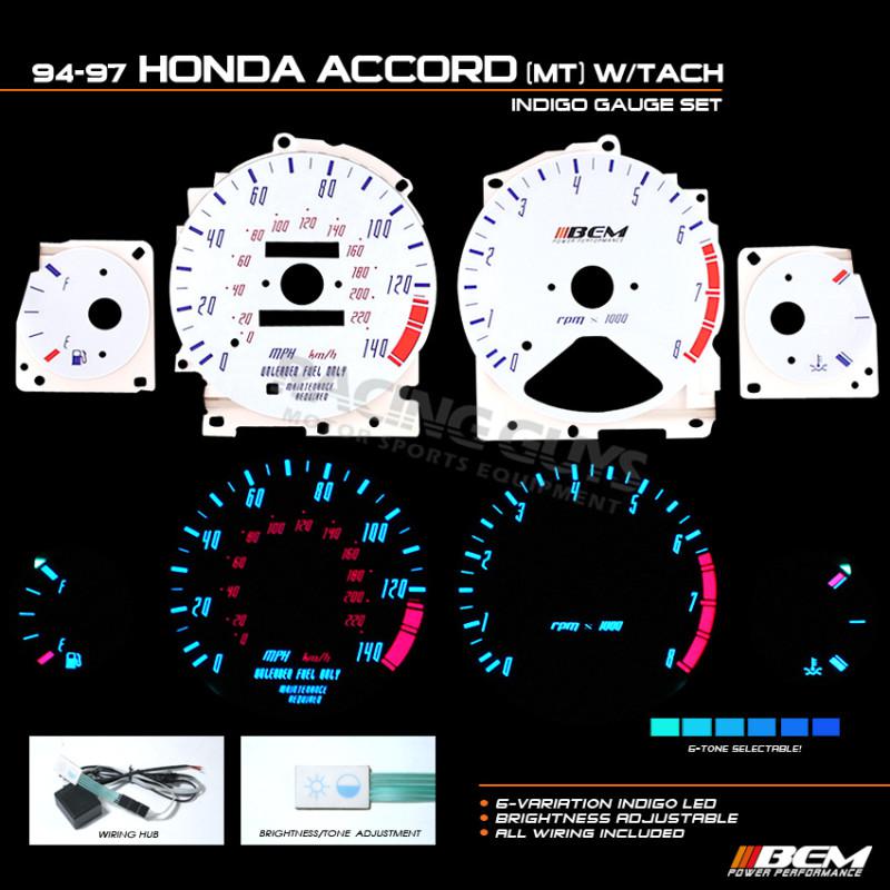 1994-1997 honda accord glow gauge instrument cluster overlay face wiring kit new