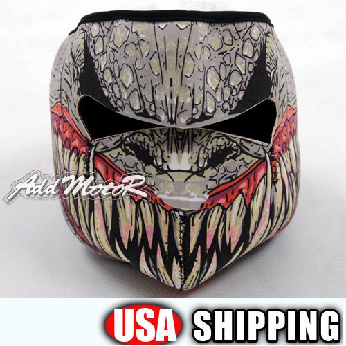 2 in 1 reversible motorcycle biker, ski mobile neoprene face mask - fang face #2