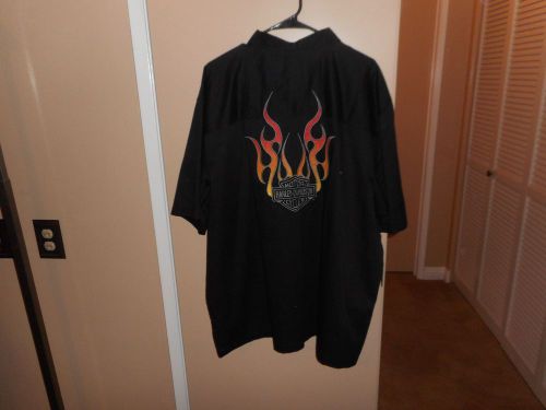 Men&#039;s harley davidson black flames button front garage shop shirt xxl nwt