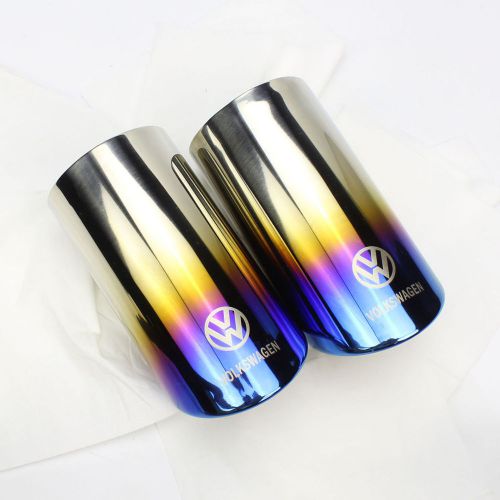 Pair chrome blue exhaust muffler outlet tip pipe fit for vw 09-14 scirocco mk3