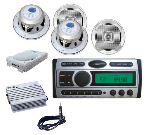 Marine cd dvd radio+4x400w 6.5&#034; silver lanzar speakers,amp,subwoofer,antenna