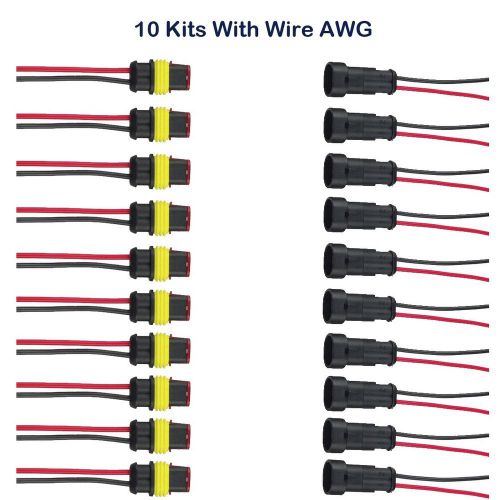 10 kit 2 pin way car waterproof electrical connector plug terminal with wire awg