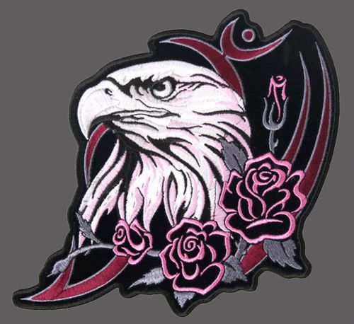 Ladies glitter eagle pink roses embroidered back patch