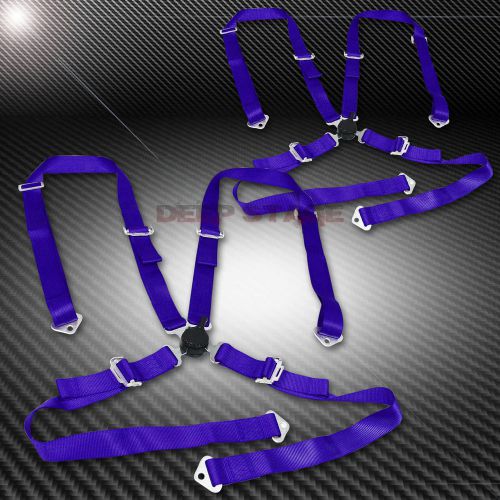 2&#034;wide blue nylon strap 4-point racing camlock safety seat belt harness x2+bolt